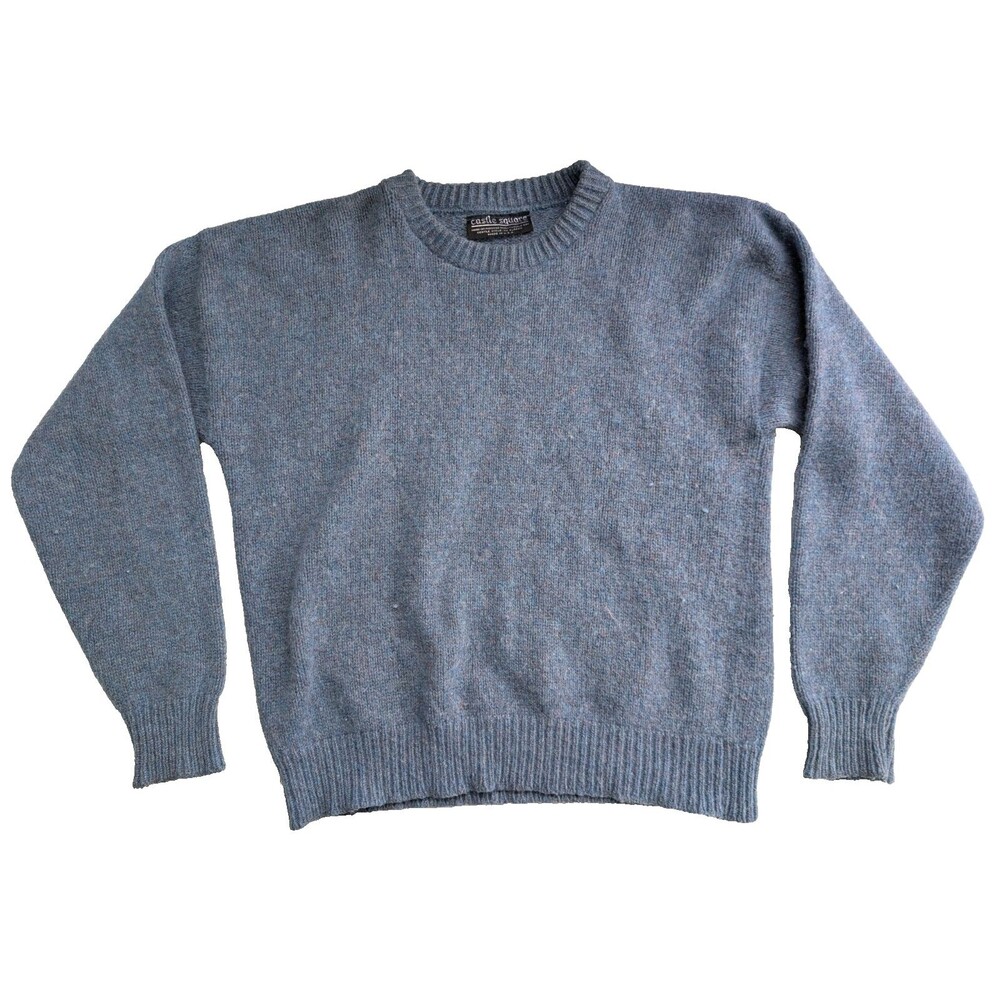 Vintage Castle Square Blue Heather Crewneck Sweater Made USA M/L Pullover